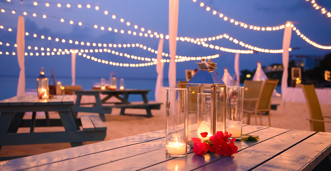 Picnic tables at Blanchards beach shack private event
