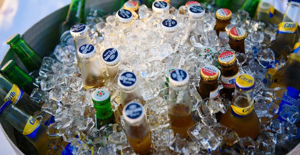 Beers chilling in ice buckets at Blanchards Beach Shack private event