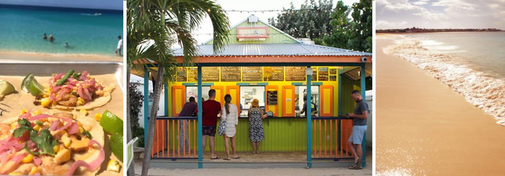 Blanchards Beach Shack on beach and tacos served with lime wedges